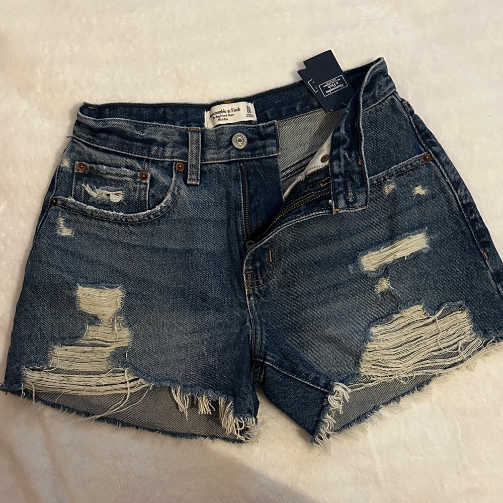 Abercrombie & Fitch Dark Blue Distressed Jean Shorts
